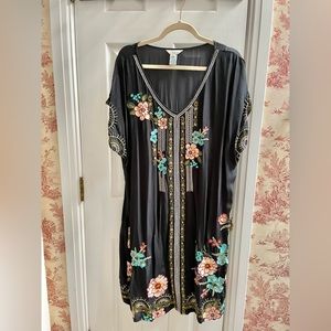 Sundance black embroidered silk dress, Size XL.